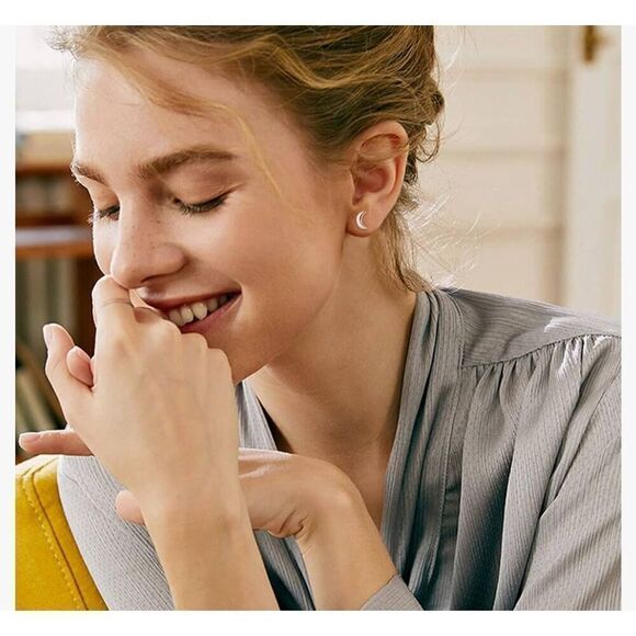 Rose Gold Colored Moon Stud Earrings 20G 925 Sterling Silver Hypoallergenic Post - Picture 4 of 7